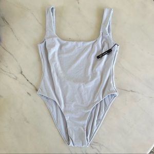 NWT SET Active Swim Unreleased - Terry Blue Scoop One Piece Bathing Suit Small